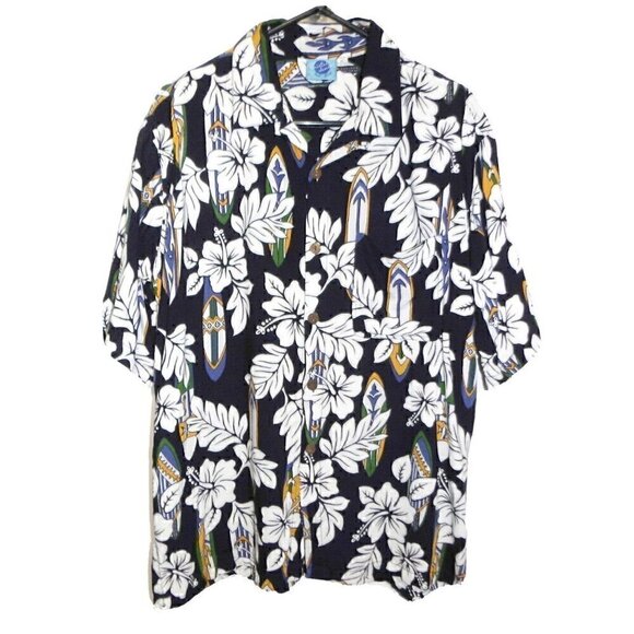 CRISTAL SANDS black & white Hawaiian shirt  men's size L - Picture 1 of 7